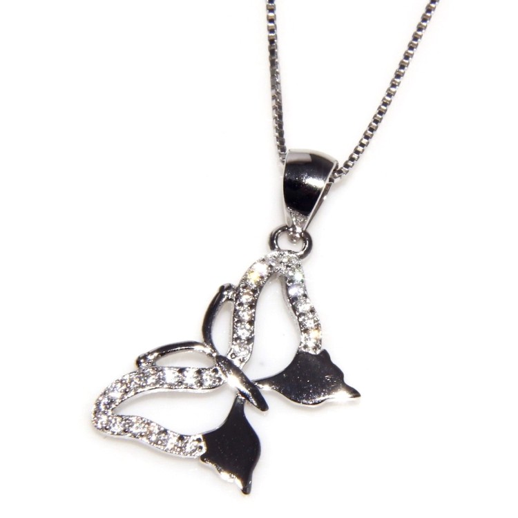 NSA|925 silver necklace with white cubic zirconia butterfly pendant collier