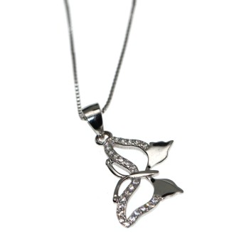 NSA|Collana argento 925 ciondolo farfalla zirconi bianchi collier
