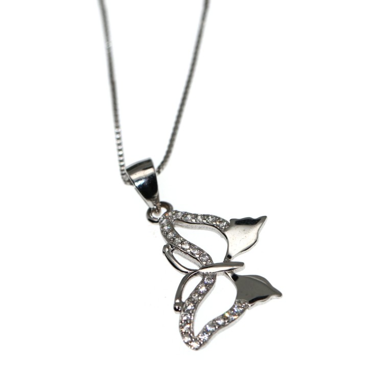 NSA|Collana argento 925 ciondolo farfalla zirconi bianchi collier