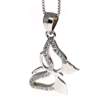 NSA|925 silver necklace with white cubic zirconia butterfly pendant collier