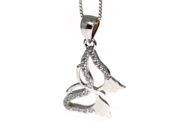 NSA|925 silver necklace with white cubic zirconia butterfly pendant collier