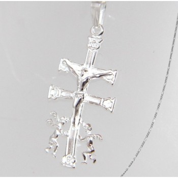 NSA|ARGENTO 925 Ciondolo Croce di Caravaca (Cruz de Caravaca) con Catena per uomo e donna