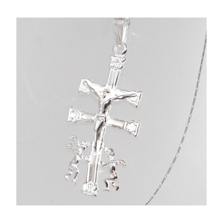 NSA|ARGENTO 925 Ciondolo Croce di Caravaca (Cruz de Caravaca) con Catena per uomo e donna
