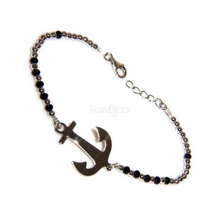 NSA|Bracciale rosario uomo in Argento 925 con immagine madonnina , croce convessa e cristallo nero . Mis 17,00 - 22,00