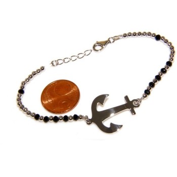 NSA|Bracciale rosario uomo in Argento 925 con immagine madonnina , croce convessa e cristallo nero . Mis 17,00 - 22,00