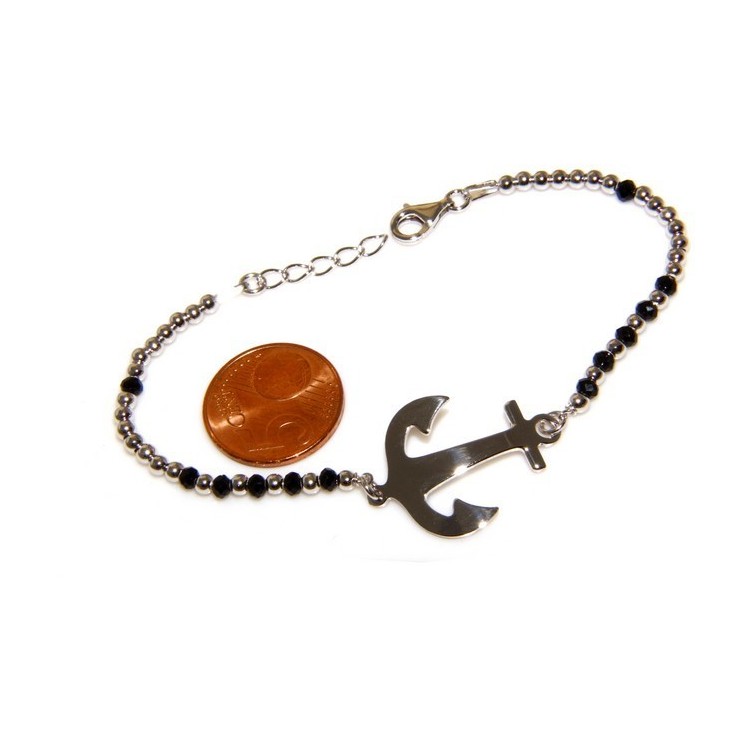 NSA|Bracciale rosario uomo in Argento 925 con immagine madonnina , croce convessa e cristallo nero . Mis 17,00 - 22,00