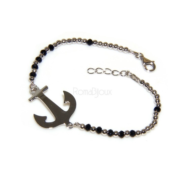 NSA|Bracciale rosario uomo in Argento 925 con immagine madonnina , croce convessa e cristallo nero . Mis 17,00 - 22,00