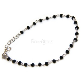 NSA|Bracciale rosario uomo in Argento 925 con immagine madonnina , croce convessa e cristallo nero . Mis 17,00 - 22,00