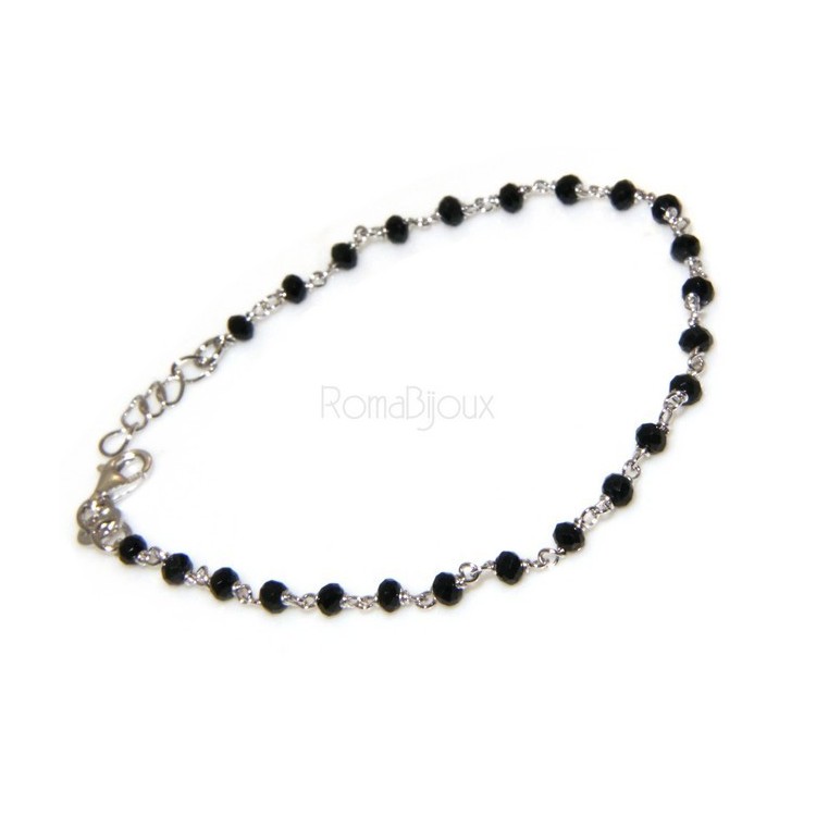 NSA|NALBORI Bracciale rosario uomo in Argento 925 con immagine madonnina , croce convessa e cristallo nero . Mis 17,00 - 22,00