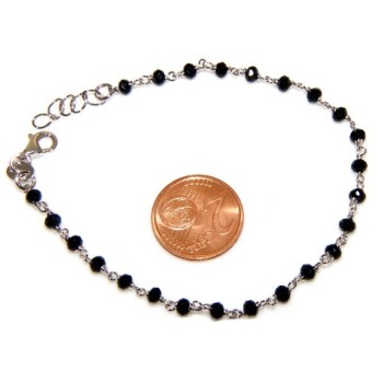 NSA|Bracciale rosario uomo in Argento 925 con immagine madonnina , croce convessa e cristallo nero . Mis 17,00 - 22,00