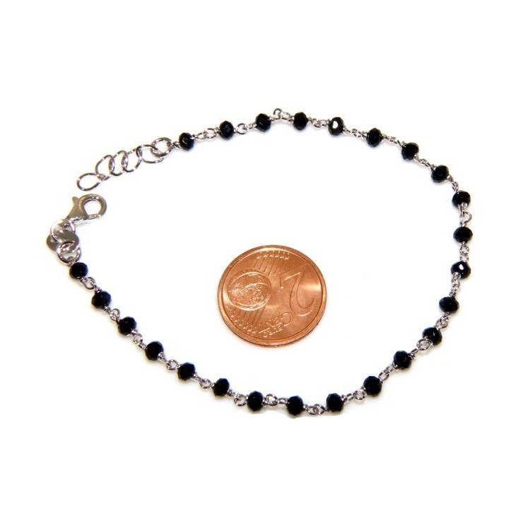 NSA|Bracciale rosario uomo in Argento 925 con immagine madonnina , croce convessa e cristallo nero . Mis 17,00 - 22,00