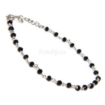 NSA|Bracciale rosario uomo in Argento 925 con immagine madonnina , croce convessa e cristallo nero . Mis 17,00 - 22,00