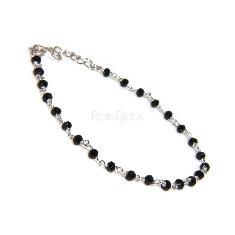 NSA|Bracciale rosario uomo in Argento 925 con immagine madonnina , croce convessa e cristallo nero . Mis 17,00 - 22,00