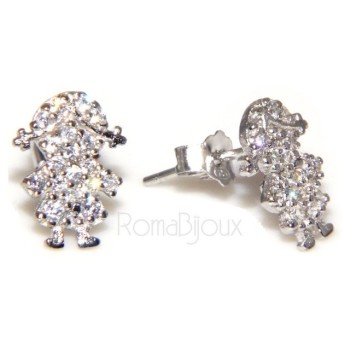 NSA|Argento 925 : orecchini donna ragazza bambina stud cavallo a dondolo pave' di zirconi bianchi