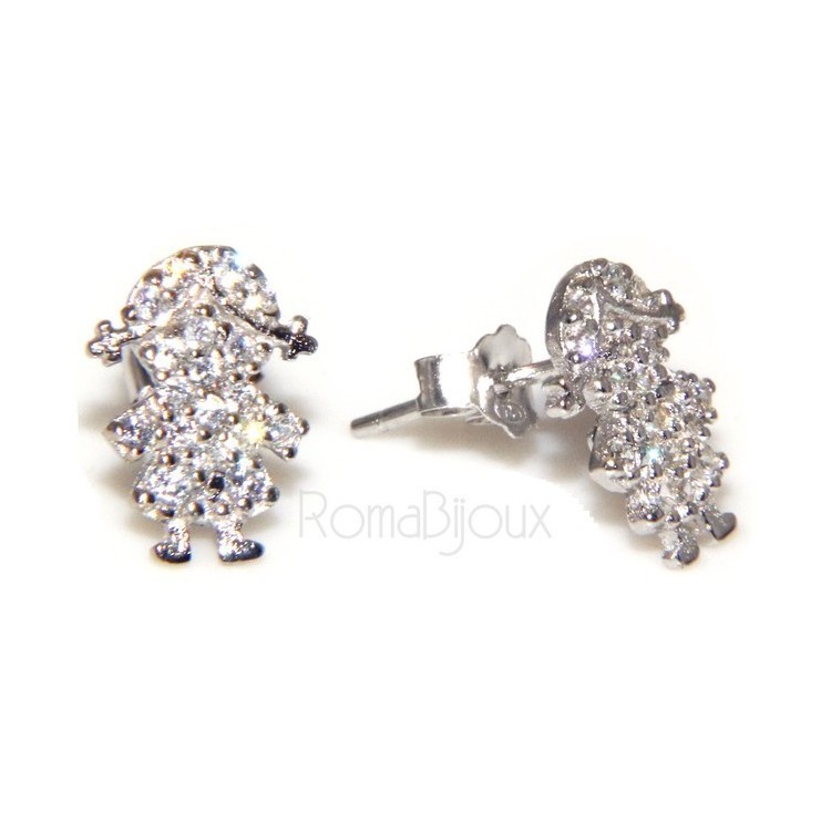 NSA|Argento 925 : orecchini donna ragazza bambina stud cavallo a dondolo pave' di zirconi bianchi