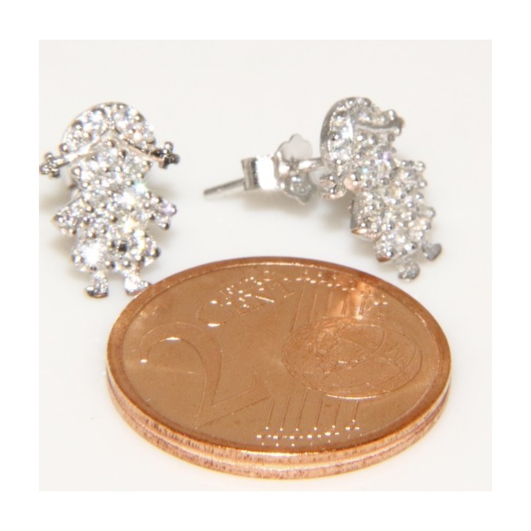 NSA|Argento 925 : orecchini donna ragazza bambina stud cavallo a dondolo pave' di zirconi bianchi