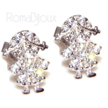 NSA|Argento 925 : orecchini donna ragazza bambina stud cavallo a dondolo pave' di zirconi bianchi