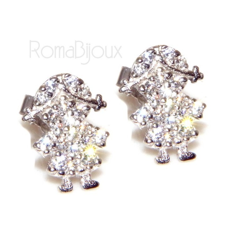 NSA|Argento 925 : orecchini donna ragazza bambina stud cavallo a dondolo pave' di zirconi bianchi