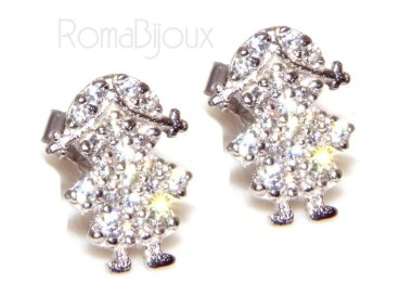 NSA|Argento 925 : orecchini donna ragazza bambina stud cavallo a dondolo pave' di zirconi bianchi