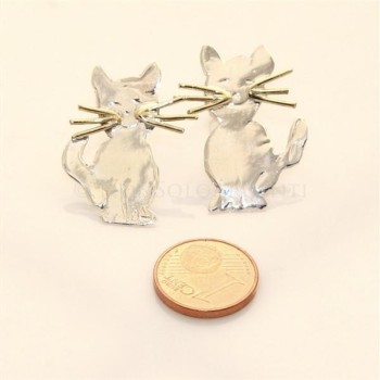 NSA|argento 925 : orecchini GATTO gattini donna HAND MADE Massiccio argento 925 baffi lam oro