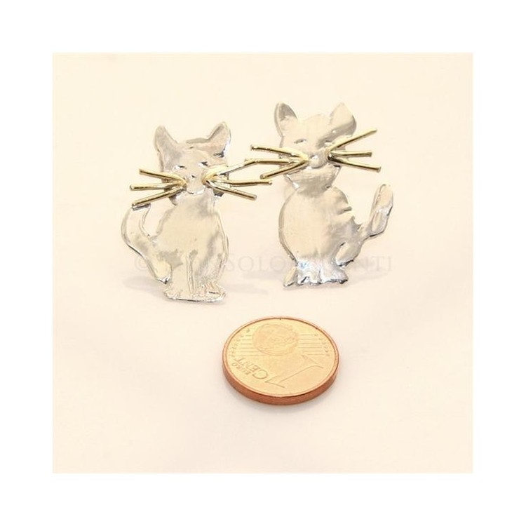 NSA|argento 925 : orecchini GATTO gattini donna HAND MADE Massiccio argento 925 baffi lam oro