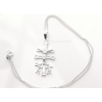 NSA|ARGENTO 925 Ciondolo Croce di Caravaca (Cruz de Caravaca) con Catena per uomo e donna