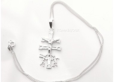 NSA|ARGENTO 925 Ciondolo Croce di Caravaca (Cruz de Caravaca) con Catena per uomo e donna