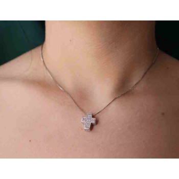 NSA|Collana argento 925 croce 3D scatolata pavè di zirconi donna uomo