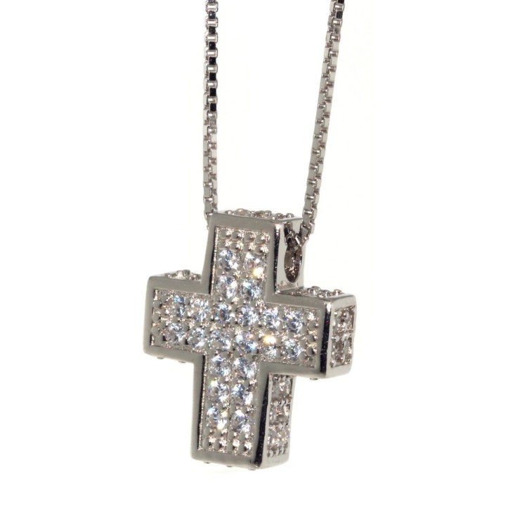 NSA|925: Necklace Collier man woman Venetian 3D and cross studded with
