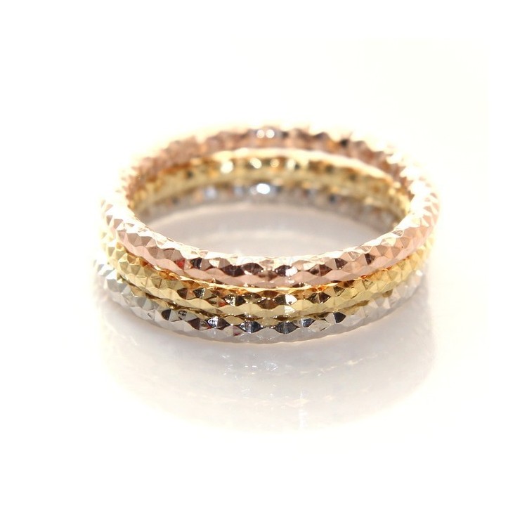 NSA|Argento 925 Italiano : anello microfusione 3 colori (oro bianco giallo rosa) diamantato mis 16 o 18