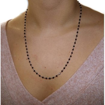 NSA|Collana uomo donna Argento 925 Con cristallo nero 3,5 mm lavorazione rosario marsigliese fatta a mano 60+5