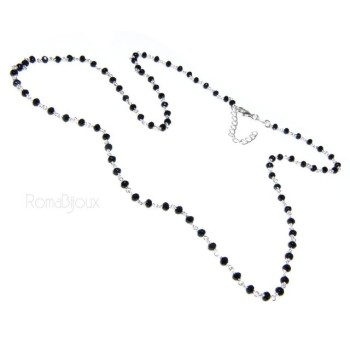 NSA|Collana Rosario uomo Argento 925 Con cristallo nero croce e madonna 66 cm