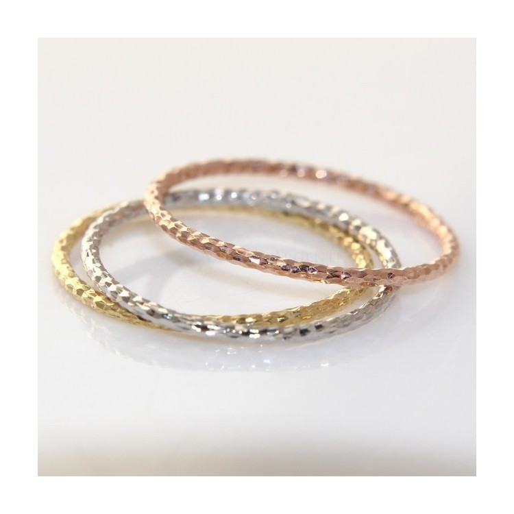 NSA|Argento 925 Italiano : anello fusione 3 colori (oro bianco giallo rosa) diamantato mis 16 o 14