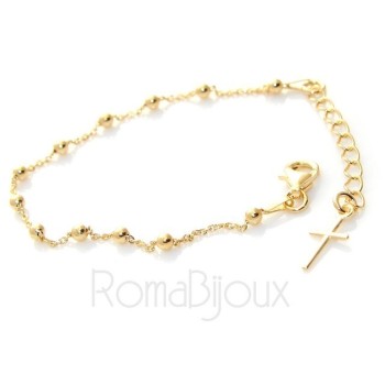 NSA|Bracciale rosario uomo o donna in Argento 925 croce liscia rod Oro bianco palline 4 mm mis 17