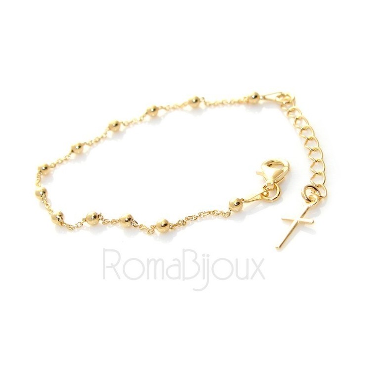 NSA|Bracciale rosario uomo o donna in Argento 925 croce liscia rod Oro bianco palline 4 mm mis 17