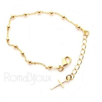 NSA|Bracciale rosario uomo o donna in Argento 925 croce liscia rod Oro bianco palline 4 mm mis 17