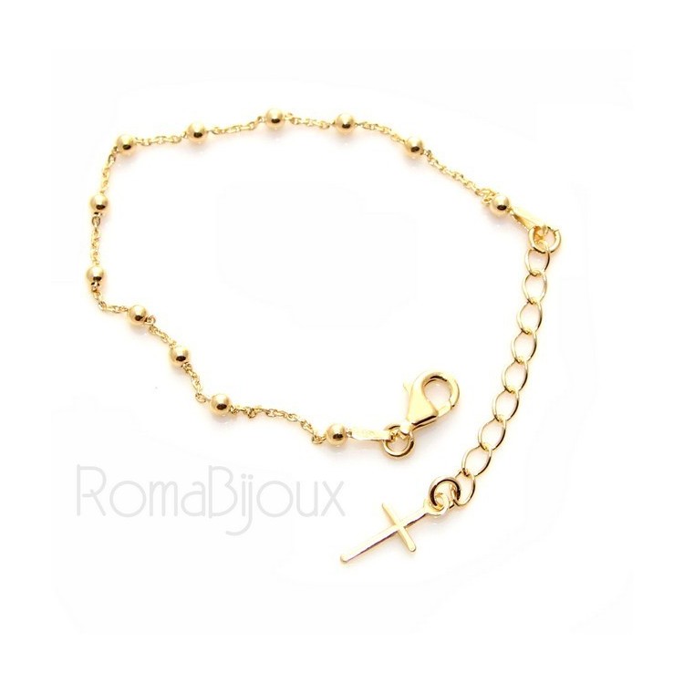 NSA|Bracciale rosario uomo o donna in Argento 925 croce liscia rod Oro bianco palline 4 mm mis 17
