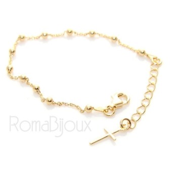 NSA|Bracciale rosario uomo o donna in Argento 925 croce liscia rod Oro bianco palline 4 mm mis 17