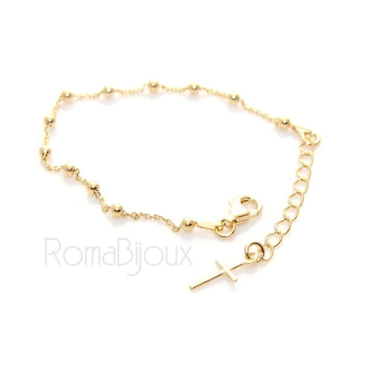 NSA|Bracciale rosario uomo o donna in Argento 925 croce liscia rod Oro bianco palline 4 mm mis 17