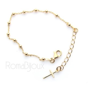 NSA|Bracciale rosario uomo o donna in Argento 925 croce liscia rod Oro bianco palline 4 mm mis 17
