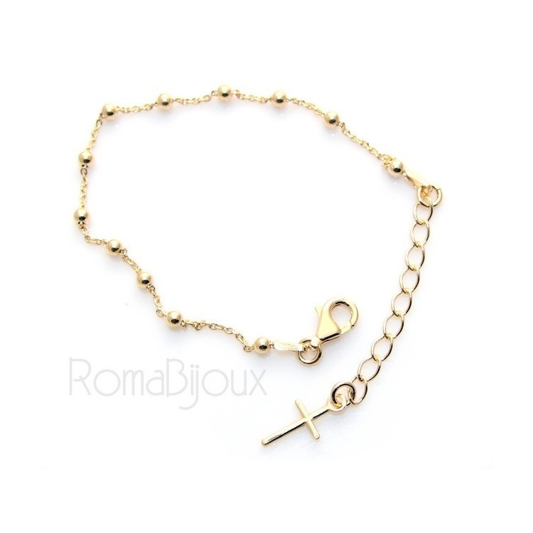 NSA|Bracciale rosario uomo o donna in Argento 925 croce liscia rod Oro bianco palline 4 mm mis 17