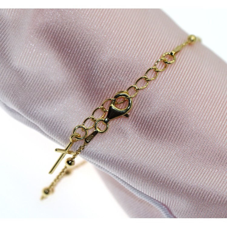 NSA|Bracciale rosario uomo o donna in Argento 925 croce liscia rod Oro giallo 16,50 - 20 cm