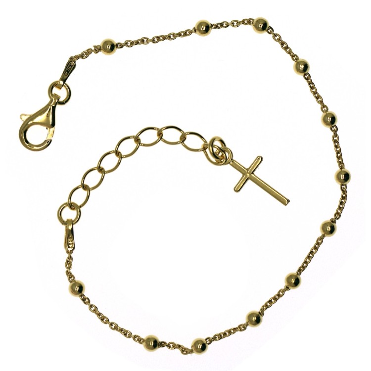 NSA|Rosary bracelet man or woman in 925 sterling silver cross smooth rod Yellow gold from 16.50 to 20 cm