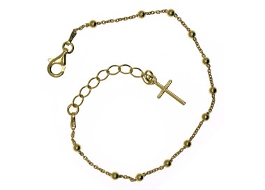 NSA|Bracciale rosario uomo o donna in Argento 925 croce liscia rod Oro giallo 16,50 - 20 cm