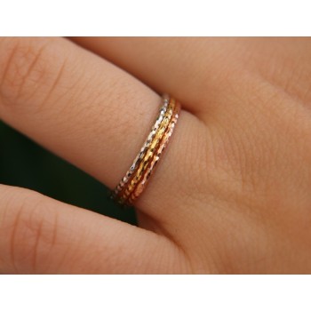 NSA|Argento 925 Italiano : anello fusione 3 colori (oro bianco giallo rosa) diamantato  sottile filo