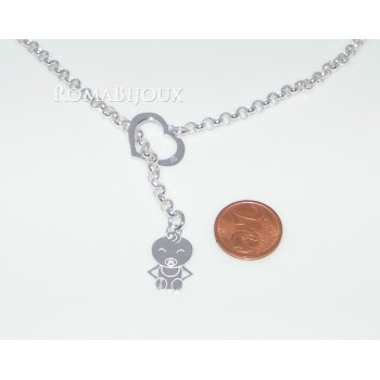 NSA|ARGENTO 925 catena collana saliscendi rolo' con cuore aperto e neonato bebe'