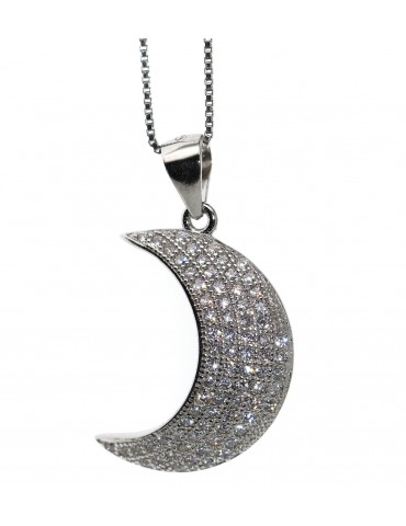 Collana mezza luna argento 925 ciondolo pavè zirconi donna grande marca NALBORI originale