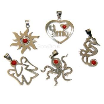 NSA|925: woman adjustable ring handmade with natural red coral star