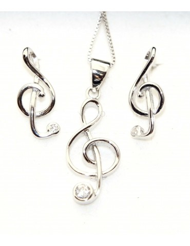 Set music treble 925 silver necklace Earrings matching in box NonSoloArgenti ROMA