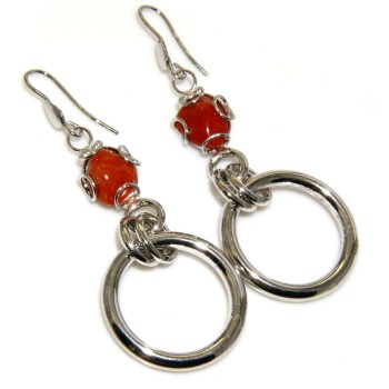 NSA|Earrings Silver 925 natural coral with circle pendants
